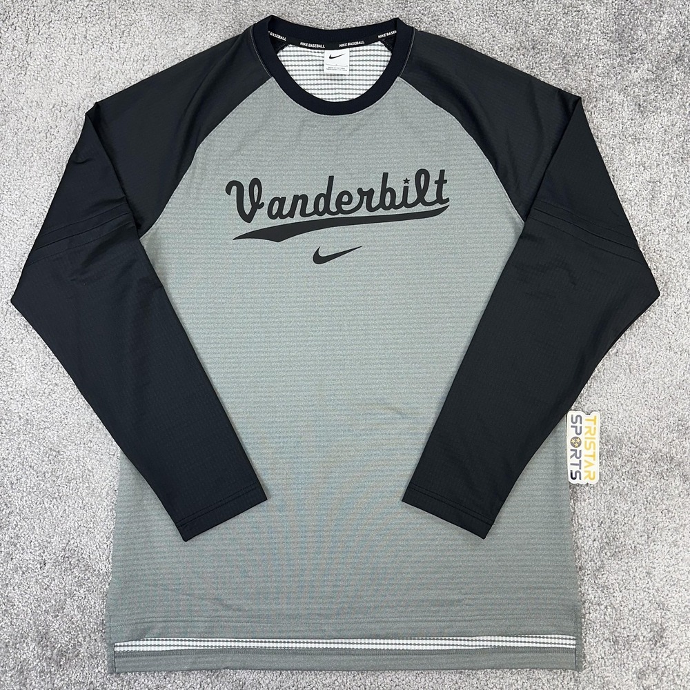 Vanderbilt Commodores Shirt Mens Large Gray Black Baseball Long Sleeve Nike PE